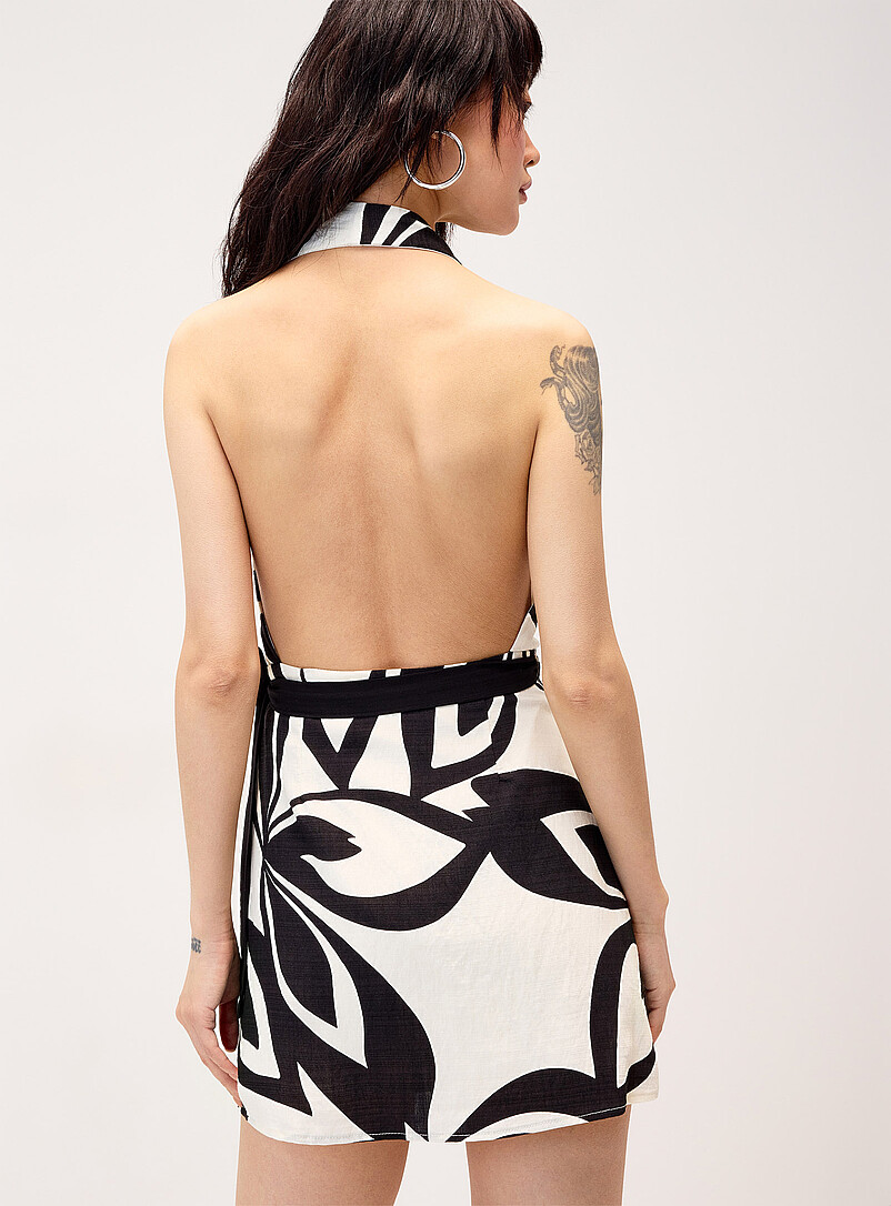 Black-and-white print wrap minidress product image 3