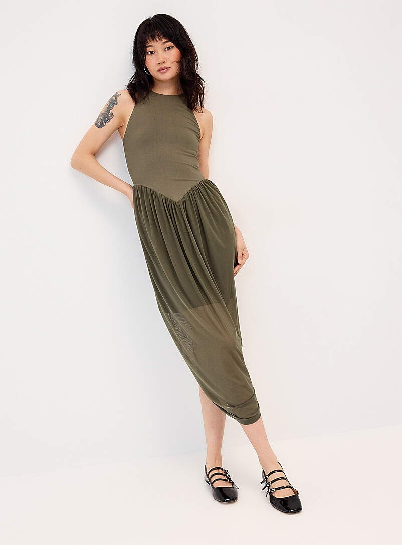 Dual-material balloon maxi dress product image (primary)