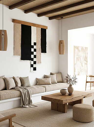 Mumo Toronto: L'&oelig;uvre murale tiss&eacute;e <i>Black Checkered</i> &Eacute;cru &agrave; motifs