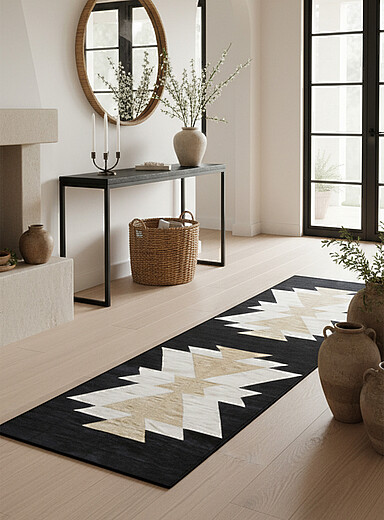 Mumo Toronto: Le tapis de couloir tiss&eacute; <i>Royal Black</i> 80 x 245 cm Noir &agrave; motifs