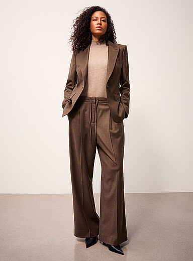 REISS Taupe Derby mocha wool pant <b>Fit: Wide leg, high rise</b> for women