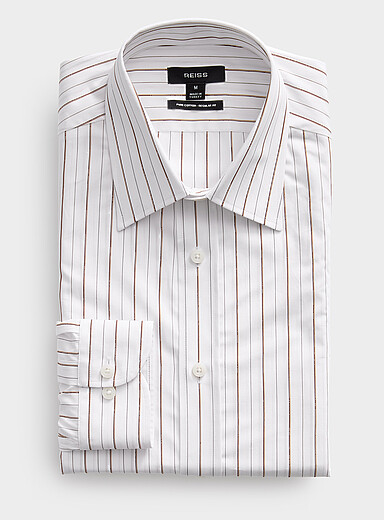 REISS: La chemise fines rayures brunes <b>Coupe moderne</b> Blanc pour homme