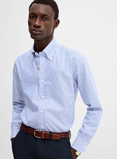 REISS Patterned White Vertical-stripe satiny Oxford shirt <b>Regular fit</b> for men
