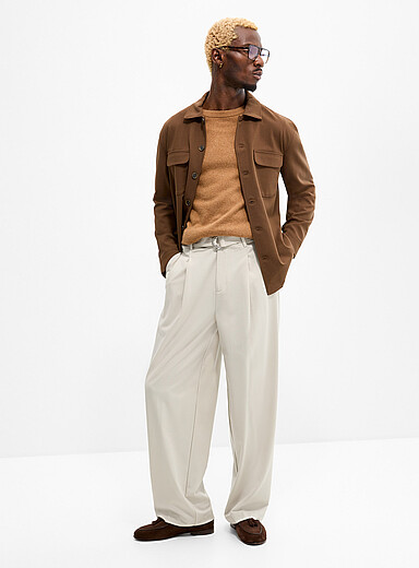 REISS Beige Walker pleated belted fluid pant <b>Relaxed fit</b> for men