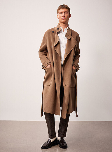 REISS Honey/Camel Selation caramel overcoat for men