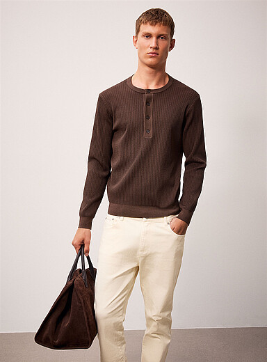 REISS: Le chandail henley c&ocirc;tes relief Declan Brun pour homme