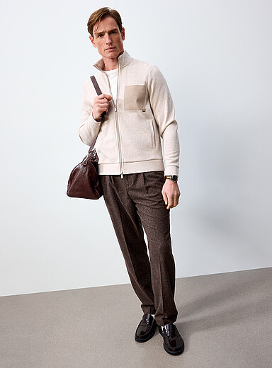 REISS Beige Gray heather velvety jersey jacket for men