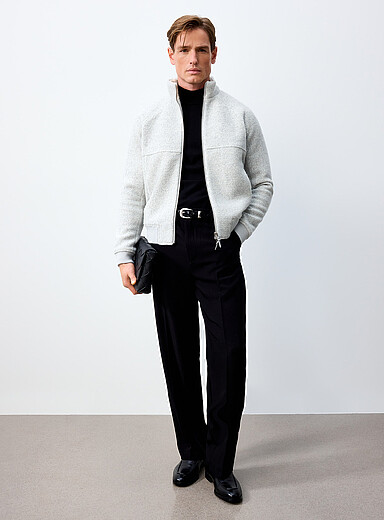 REISS Grey Thane boucl&eacute; knit zipped jacket for men
