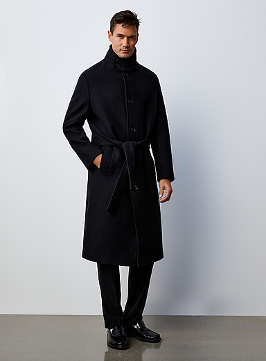 REISS Black Bambury stand-collar overcoat for men