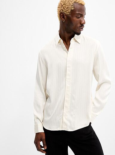 REISS: La chemise fluide trame chevrons Chapel <b>Coupe relaxe</b> Blanc cass&eacute; pour homme