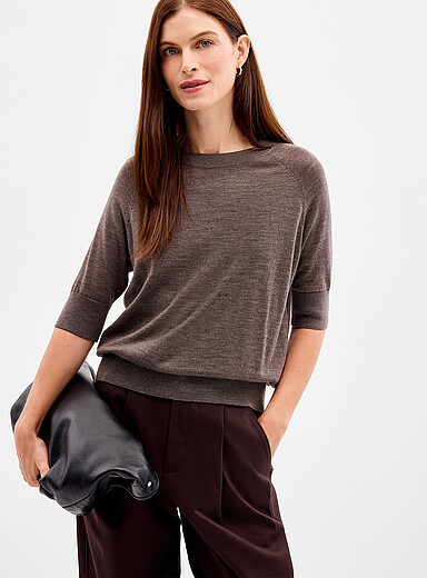 REISS Brown Suzzie fine knit pure wool sweater for women