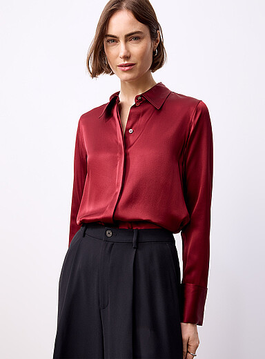 REISS Red Ameira burgundy silk shirt for women