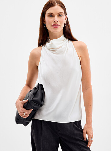 REISS Off White Textured satin cowl-neck cami for women