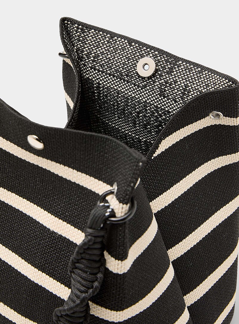 Simons Patterned Brown Knotted shoulder and handle knit bucket bag for women