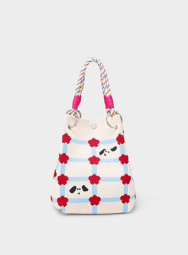 Simons: Le sac seau tricot anse et bandouli&egrave;re nou&eacute;s Brun &agrave; motifs pour femme