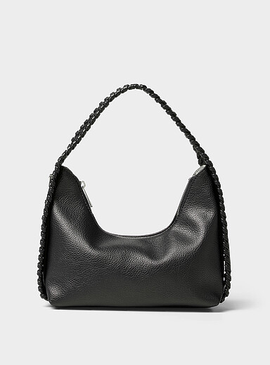 Le sac d'&eacute;paule faux cuir grenu anse tress&eacute;e