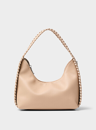 Braided handle pebbled faux-leather crossbody bag