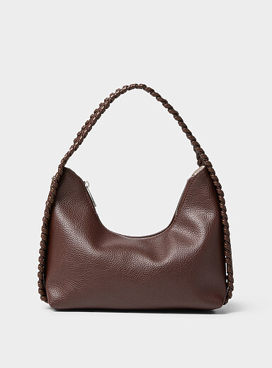 Braided handle pebbled faux-leather crossbody bag