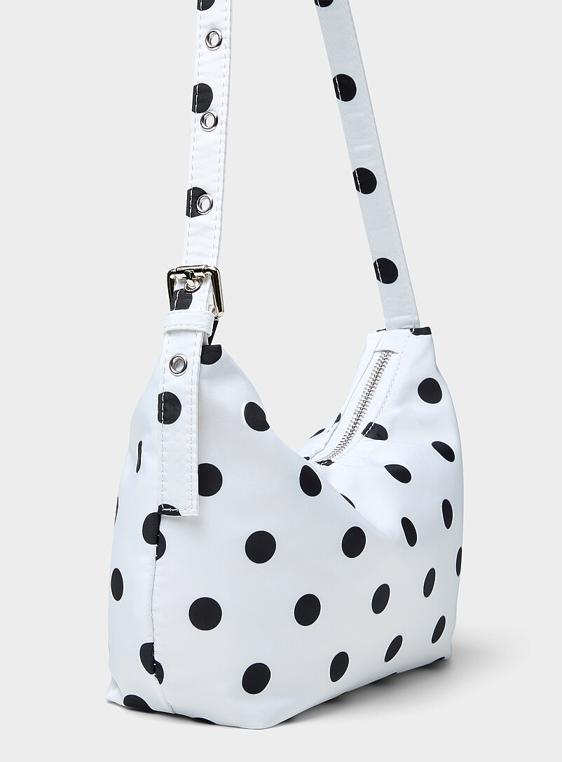 Simons: Le sac d'&eacute;paule toile pois contraste Noir &agrave; motifs pour femme