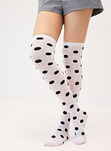 Simons Black Polka dot fine-knit thigh-highs for women