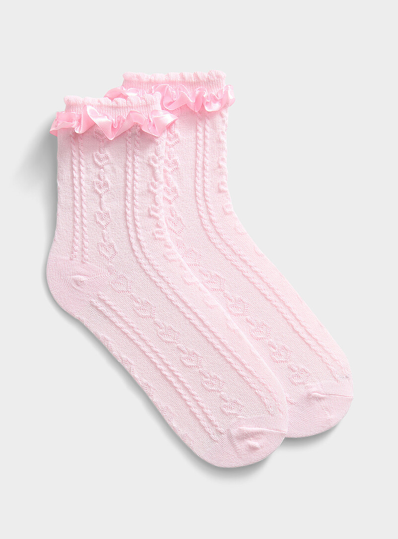 Satiny-Ruffle Heart Socks