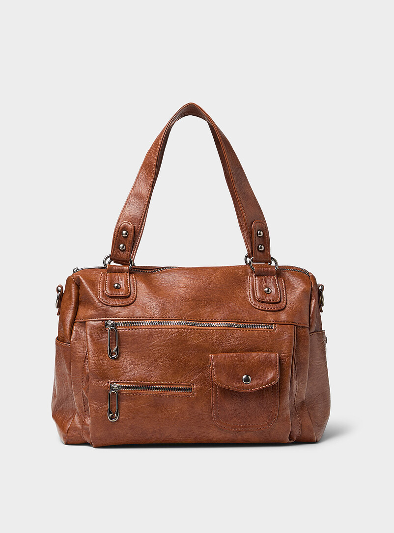Caramel faux-leather bowling bag product image (primary)