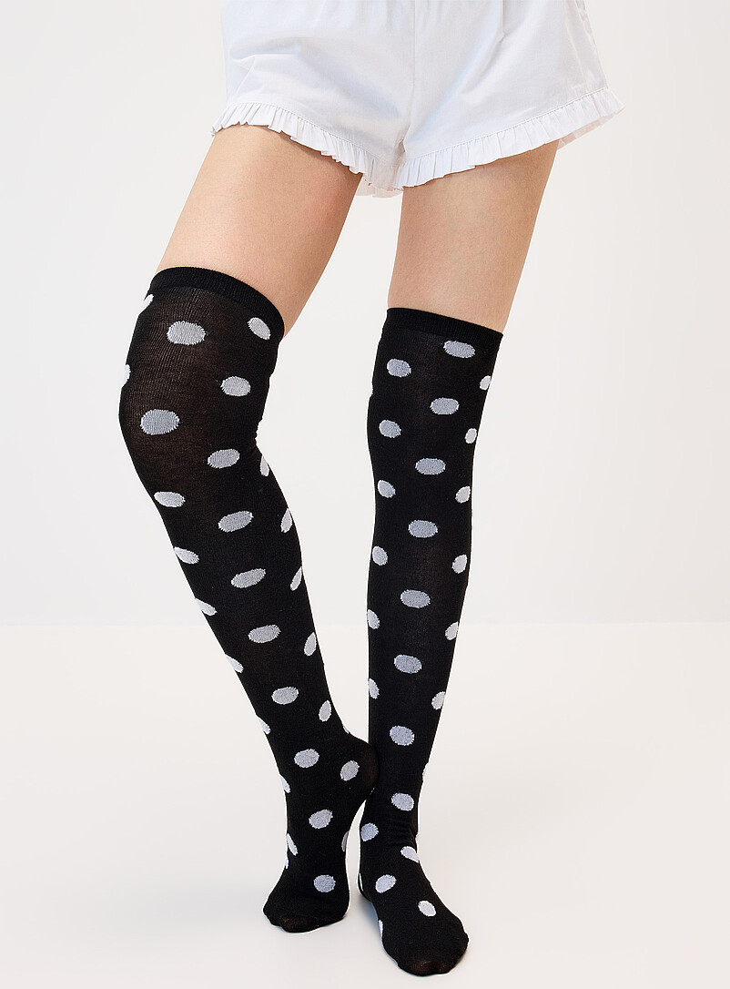 Polka dot fine-knit thigh-highs product image (primary)