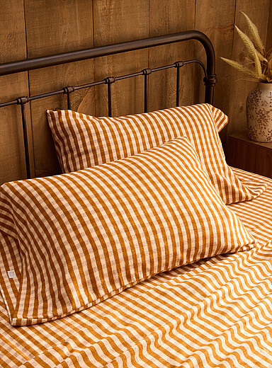 Autumn gingham organic cotton flannel pillowcases Set of 2