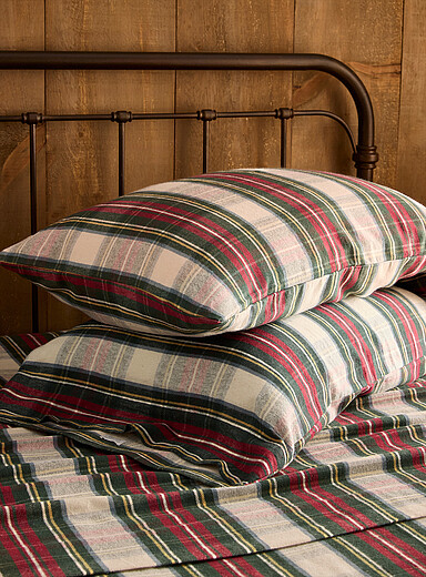 Les taies d'oreiller finette coton bio tartan classique <b>Collection de No&euml;l</b> Ensemble de 2