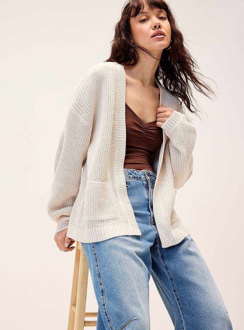 Shaker rib open cardigan product image (primary)