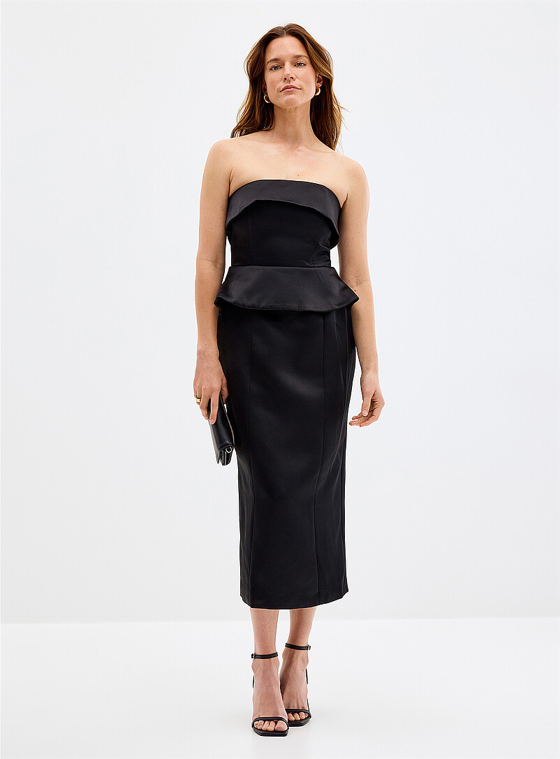 Peplum Waist Structured Satin Tube Dress