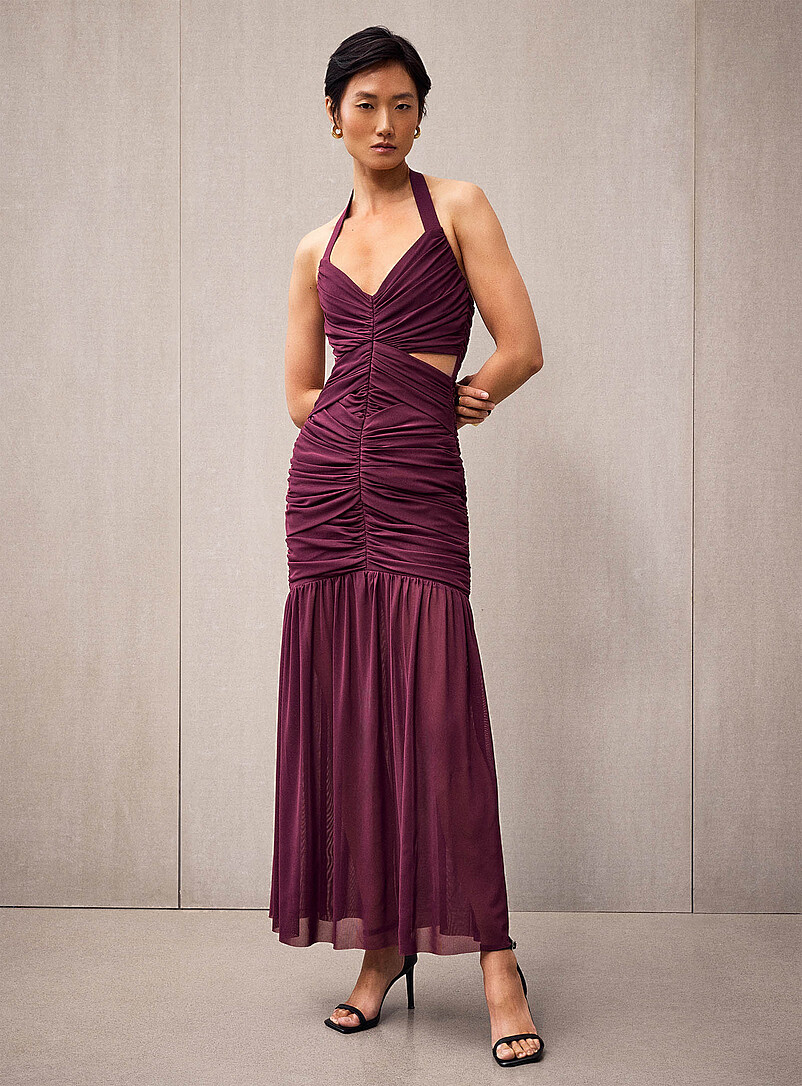 Mesh Drape Halter Mermaid Dress