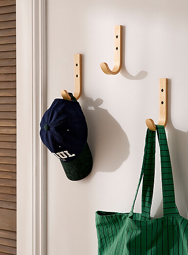 Birch wood wall hooks Set of 3