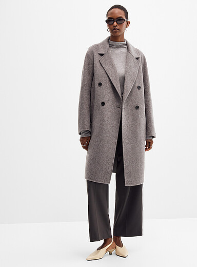 Meilleur Moment Grey Silky wool double-breasted overcoat for women