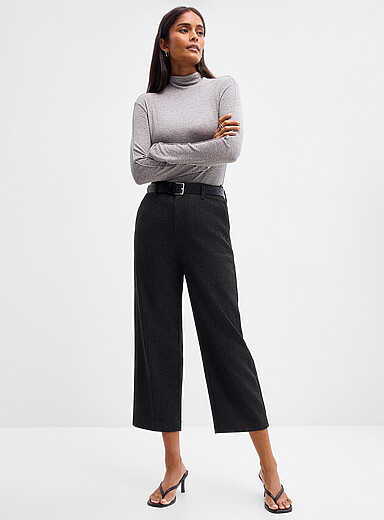 Belted grey tweed pant <b>Fit: Straight leg, high rise</b>
