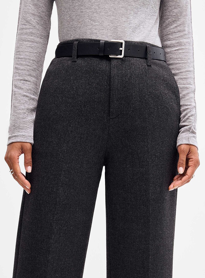 Belted grey tweed pant Fit: Straight leg, high rise | Meilleur