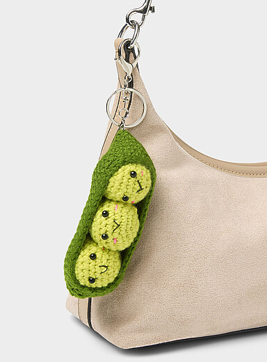 Peas trio crocheted charm keychain