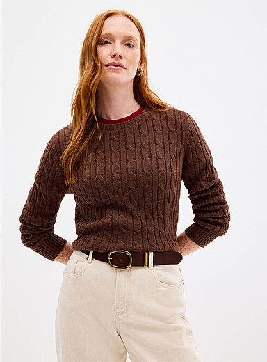 Contemporaine Chocolate/Espresso Reprocessed cotton cable-knit sweater for women