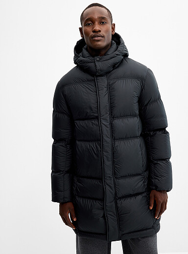 Colmar Black Removable-hood long puffer coat for men