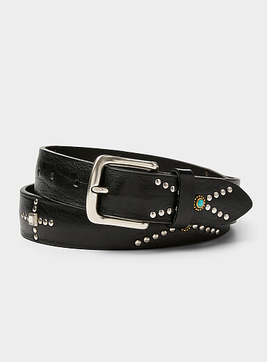 DA.D  Black Geo accent studded belt for men