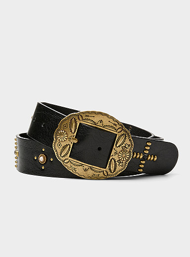 DA.D : La ceinture boucle grav&eacute;e surdimensionn&eacute;e Noir pour homme