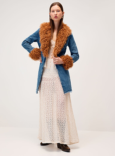 Denim and faux-shearling jacket