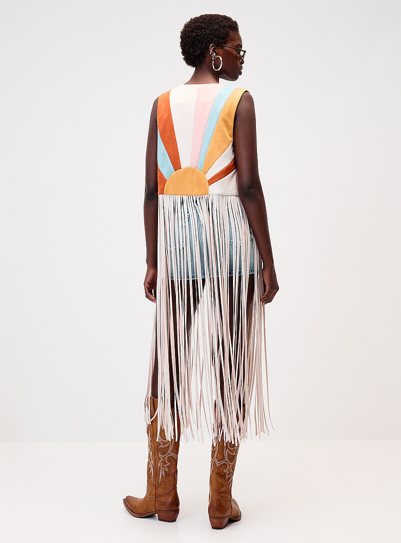 Suede colour-block fringed vest product image 3