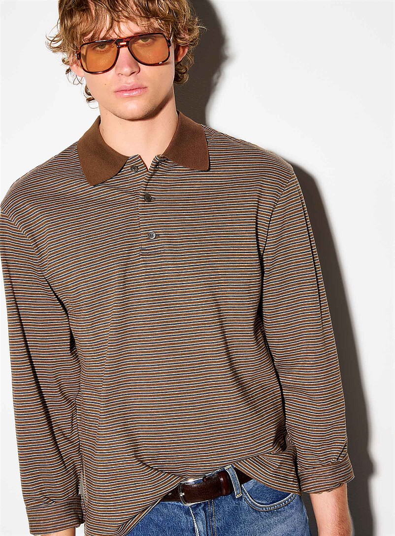 Le polo fines rayures espresso Collection de Séoul | Coor | | Simons