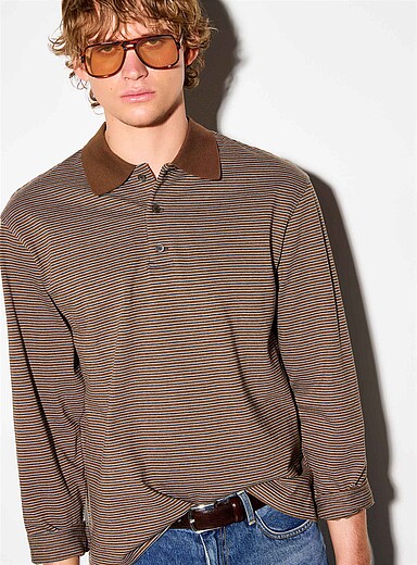 Coor Brown Espresso pinstripe polo <b>Seoul collection</b> for men