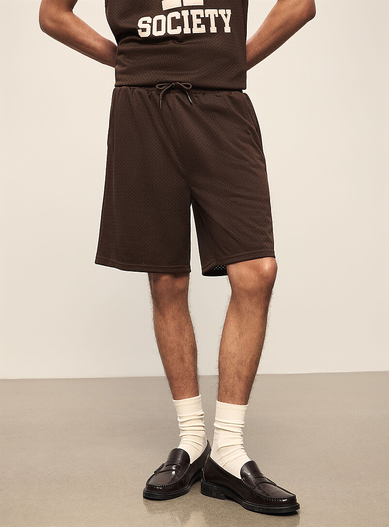 Les Deux Brown Shawn perforated basketball Bermudas for men