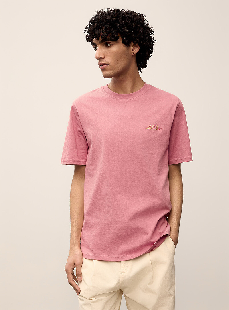 Les Deux: Le t-shirt dos broderies florales Rose pour homme