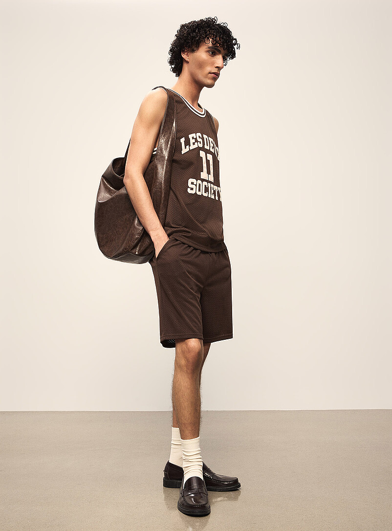 Les Deux Brown Logo perforated basketball tank for men