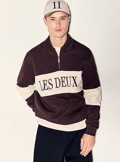 Les Deux Brown Zip-neck rugby polo sweatshirt for men