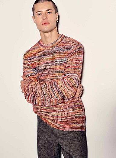 Irregular coloured stripe ribbed sweater